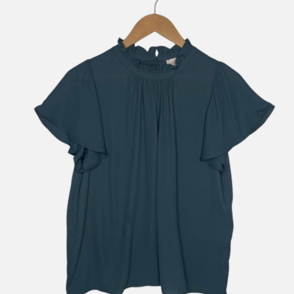 LOFT Blue Ruffle Neck Blouse